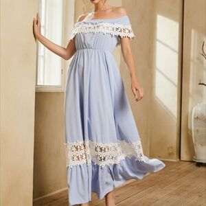 SHEIN Light Blue Maxi Dress with White Floral Lace